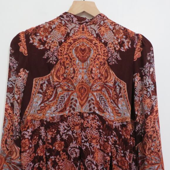 Free People Womens Sz XS Burgundy Red High Neck Cut Out Long Sleeve Tunic Top - Picture 3 of 9